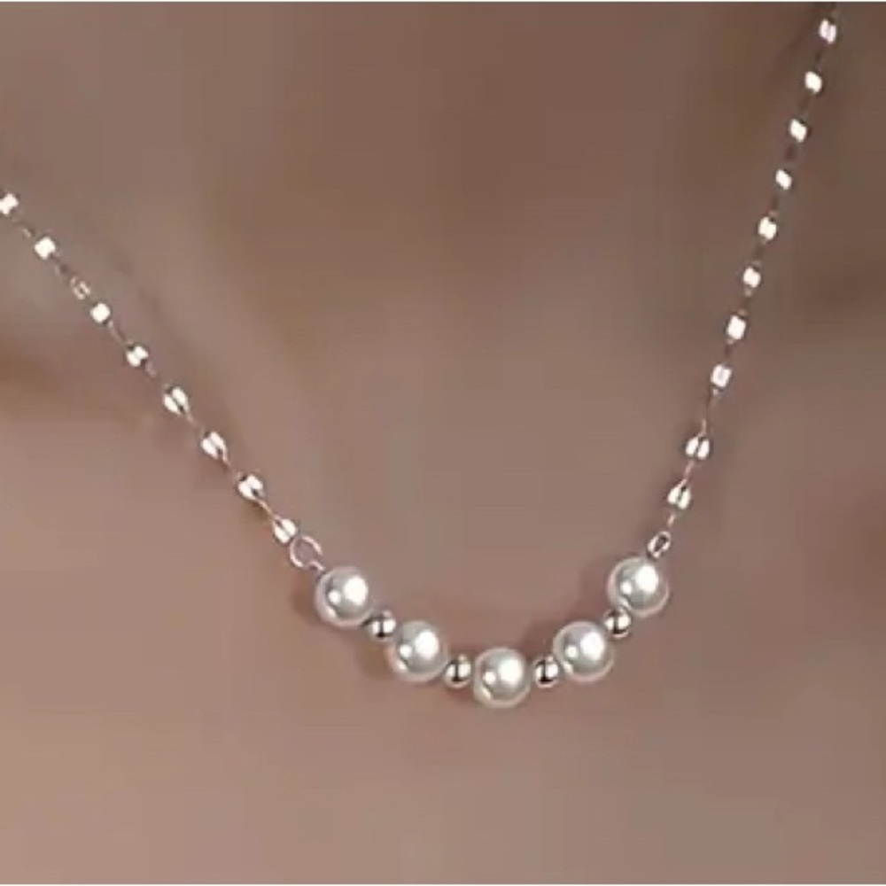 Silver Stainless Steel Pearl Necklace